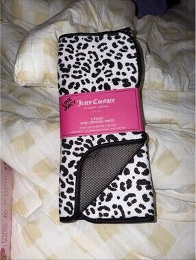 Juicy Couture 2 pack Drying Mats Black/white Cheetah print 15"x20" nwt